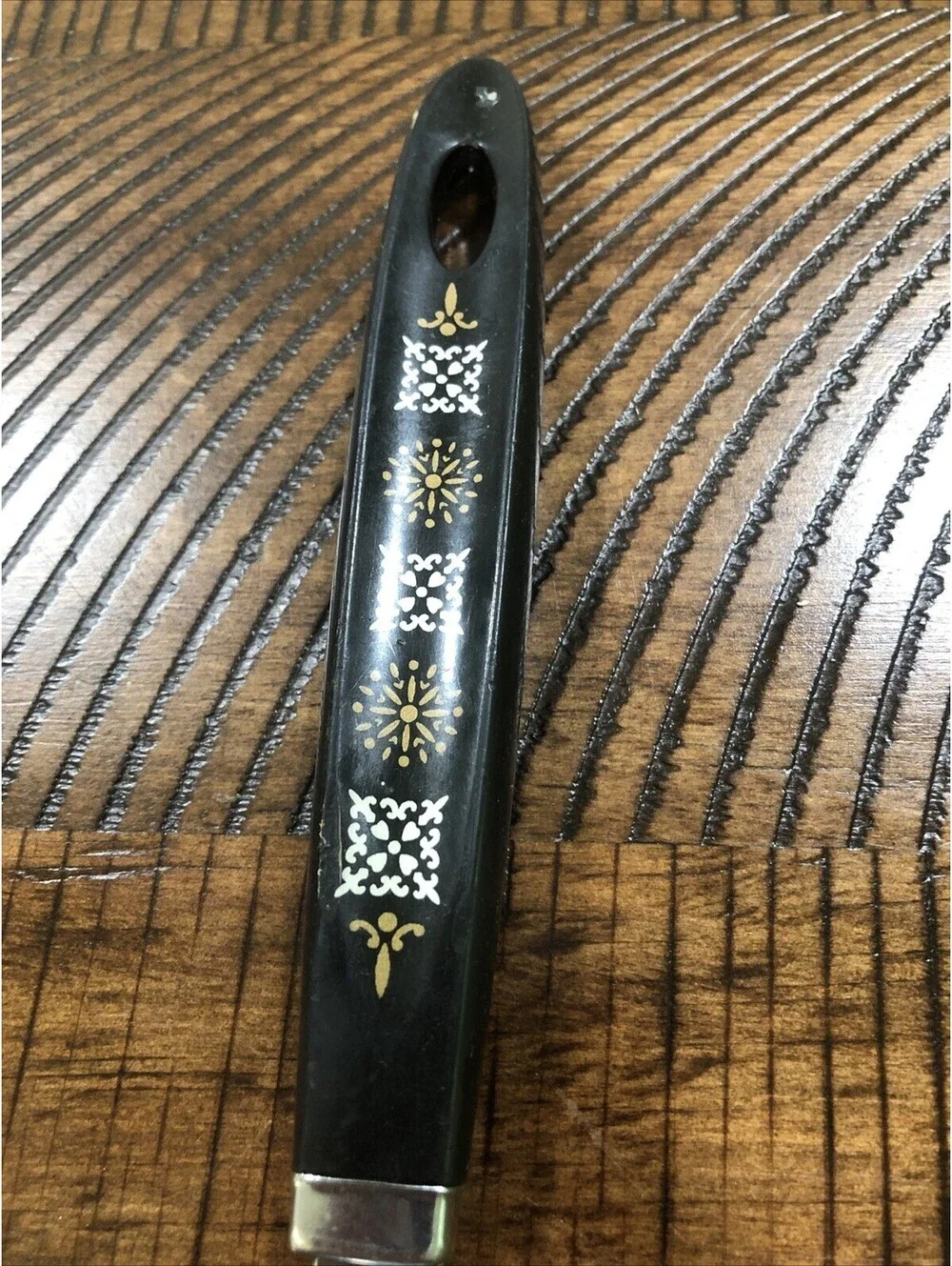 Vintage Androck Slotted Spoon Mid Century Modern Starburst Black Gold Handle USA
